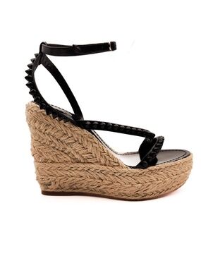 Christian Louboutin Studded Patent Leather Espadrille Platform Sandals EU 37